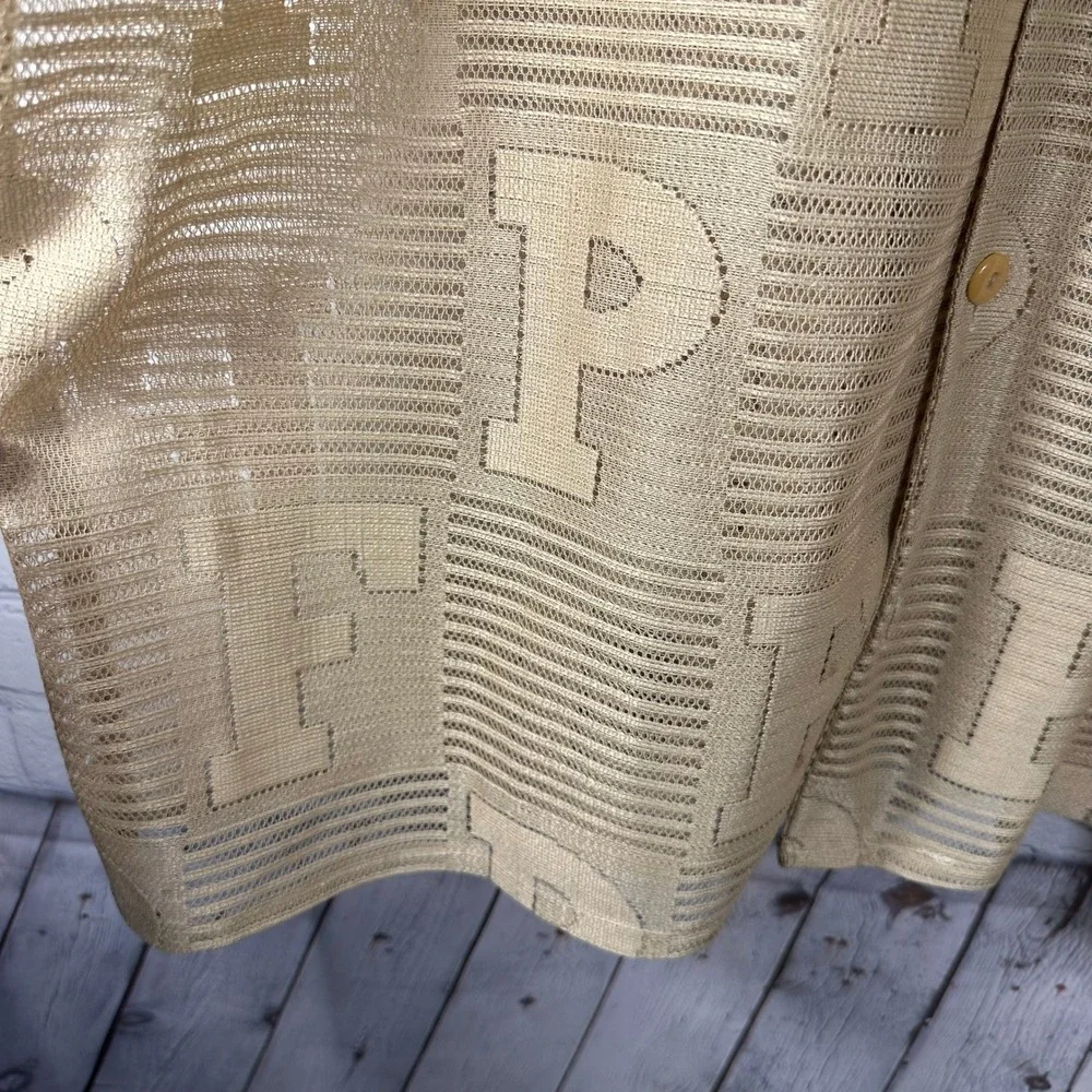 PP3 Mens XXL Tan Gold Monogram Short‎ Sleeve Button Up Shirt Made in Korea
